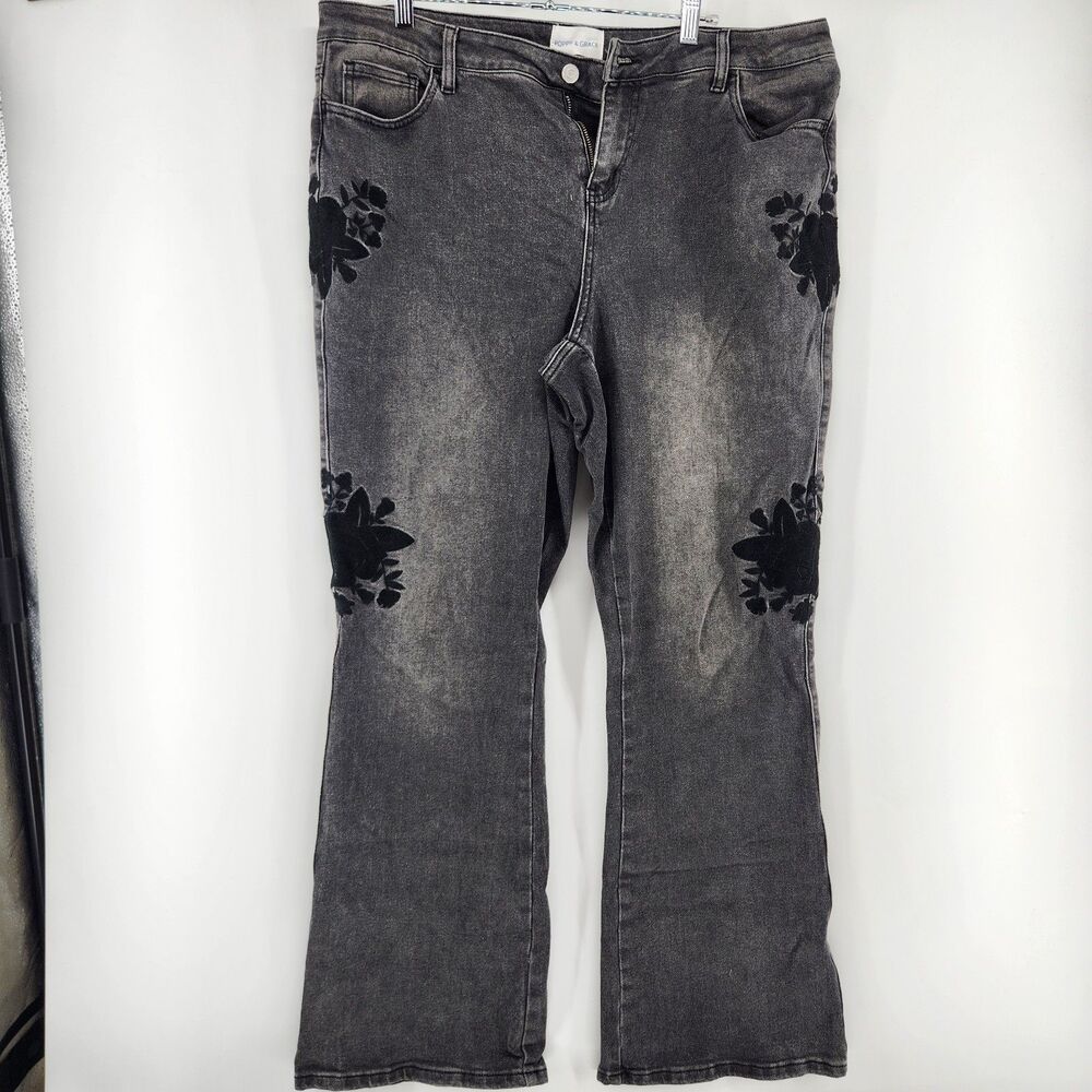 Poppy & Grace Size 16W‎ Gray Lupita Skinny Embroidery Jeans NWT